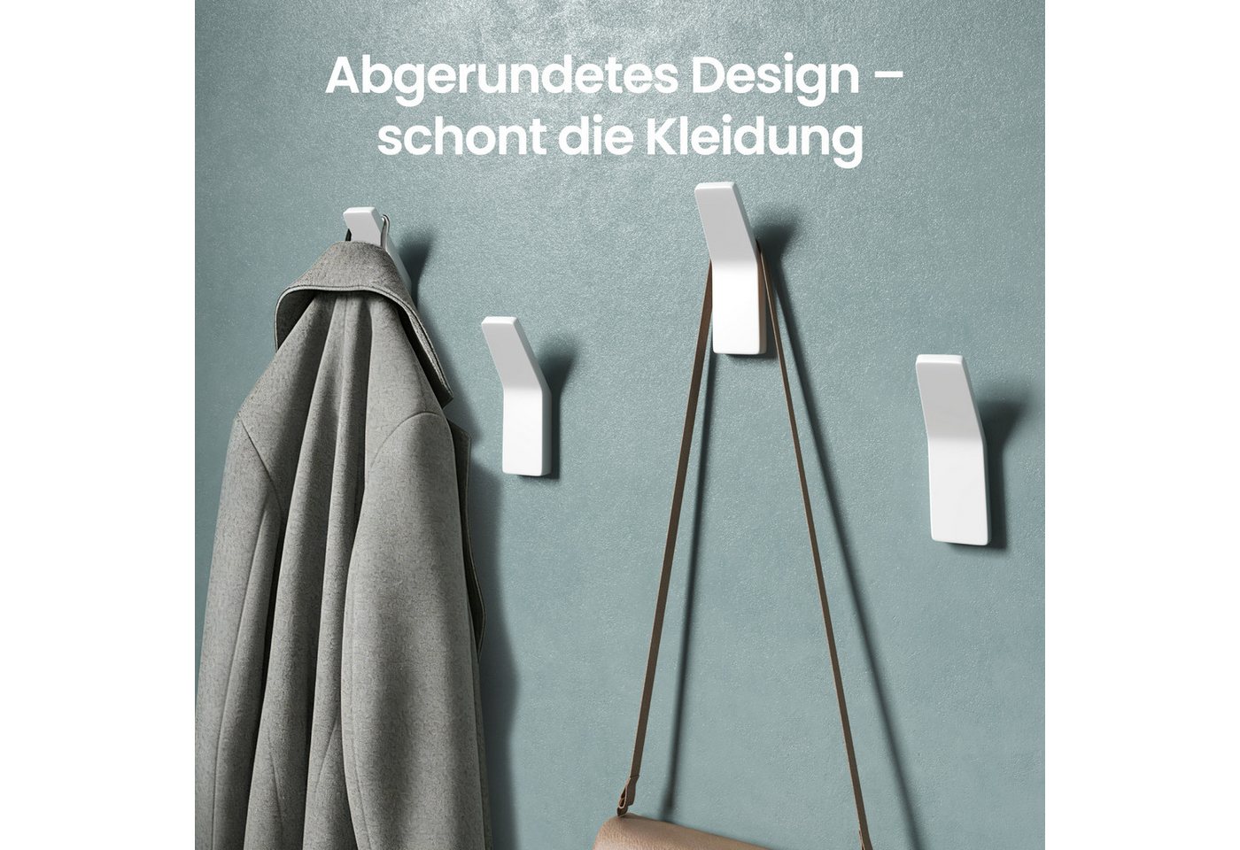 Mai & Mai Kleiderhaken Garderobenhaken 4 Stück In Weiß, Wandhaken Zum Bohren Oder Kleben Für Schlafzimmer, Badezimmer, Kleiderschrank, Wohnzimmer Stalo-13 Bild 3