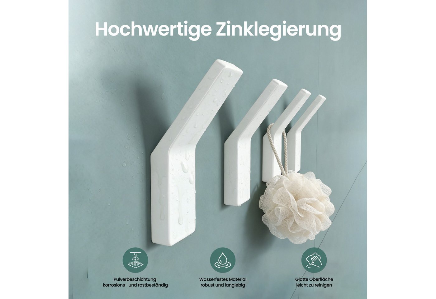 Mai & Mai Kleiderhaken Garderobenhaken 4 Stück In Weiß, Wandhaken Zum Bohren Oder Kleben Für Schlafzimmer, Badezimmer, Kleiderschrank, Wohnzimmer Stalo-13 Bild 4