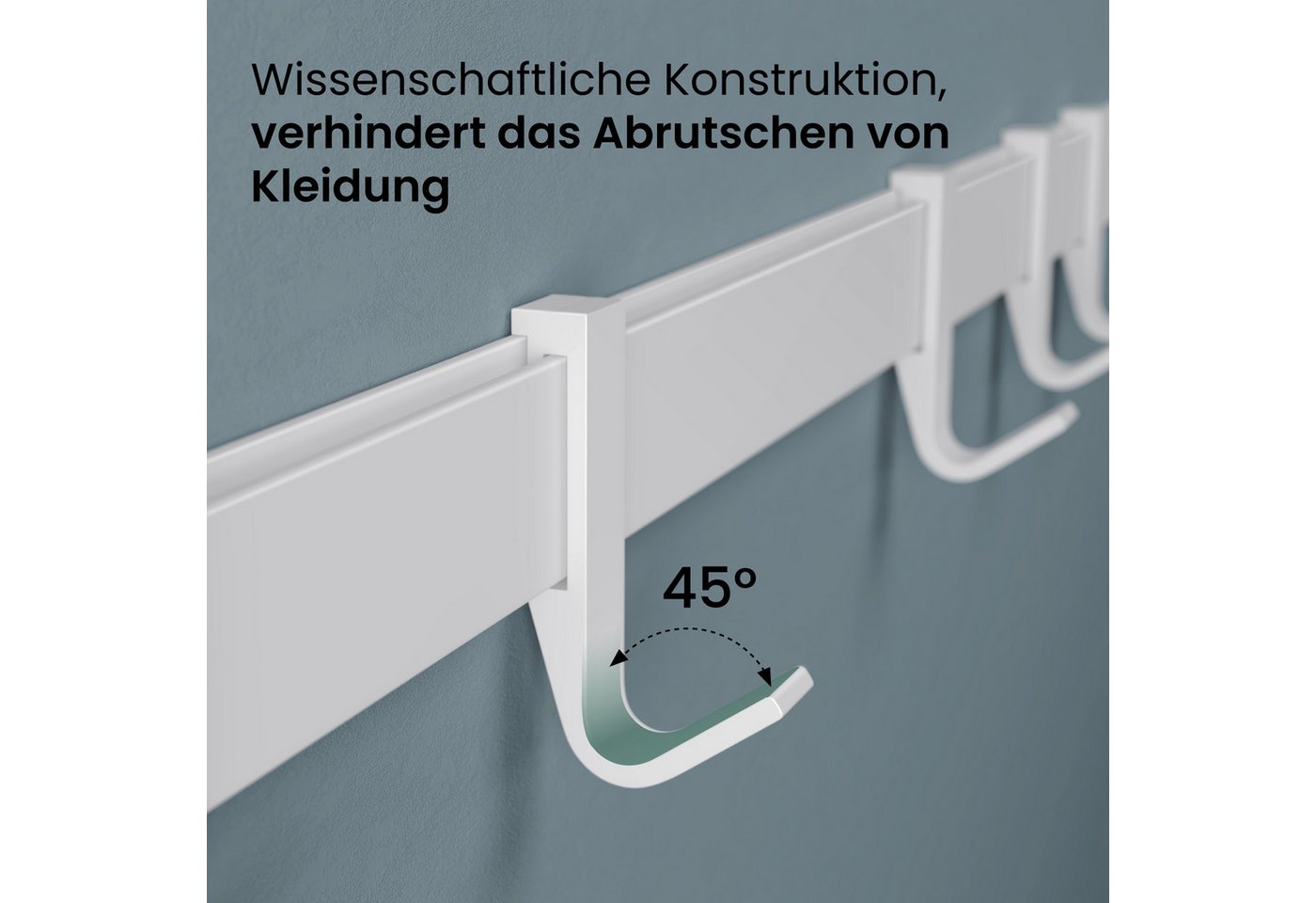 Mai & Mai Kleiderhaken Zum Bohren Oder Kleben, Garderobenleiste Aus Aluminium Mit 6 Haken, Garderobenhaken Wandhaken 60cm Matt Weiß Stalo-12