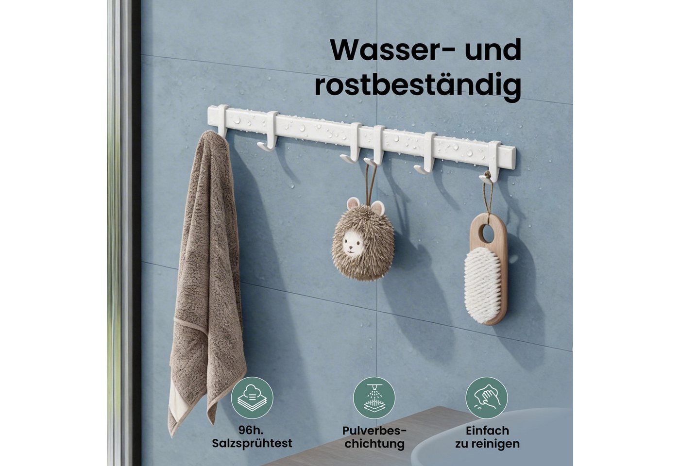 Mai & Mai Kleiderhaken Zum Bohren Oder Kleben, Garderobenleiste Aus Aluminium Mit 6 Haken, Garderobenhaken Wandhaken 60cm Matt Weiß Stalo-12 Bild 2