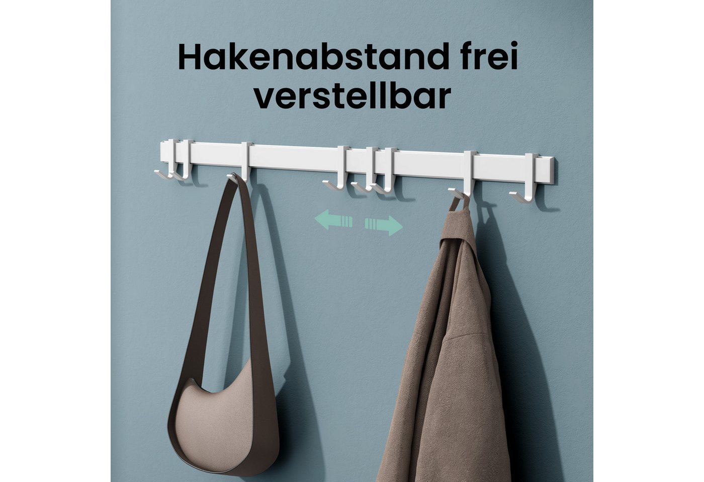 Mai & Mai Kleiderhaken Zum Bohren Oder Kleben, Garderobenleiste Aus Aluminium Mit 6 Haken, Garderobenhaken Wandhaken 60cm Matt Weiß Stalo-12 Bild 3