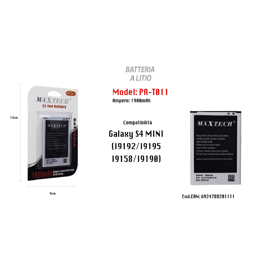 Trade Shop - Galaxy S4 Mini Lithium-akku Handy Smartphone Ersatz 1900 Mah Maxtech Pa-t011 -