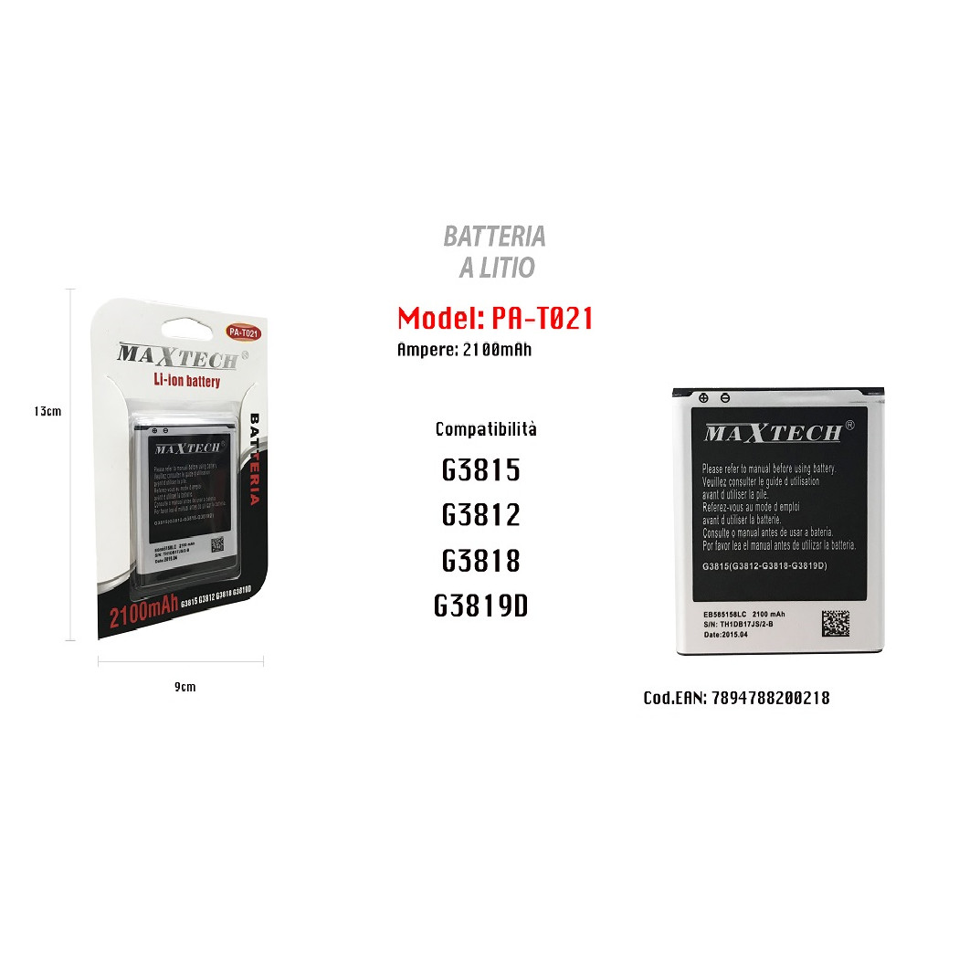 Trade Shop - Batteria Litio 2100mah Für Samsung Galaxy G3815 G3812 G3818 G3819 Maxtech Pa-t021 -