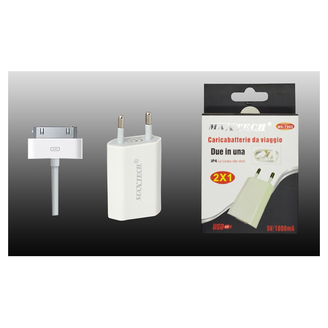 Trade Shop - Maxtech Ms-t003 2x1 Usb-reiseladegerät Für Iphone 4, 5 V, 1000 Ma -