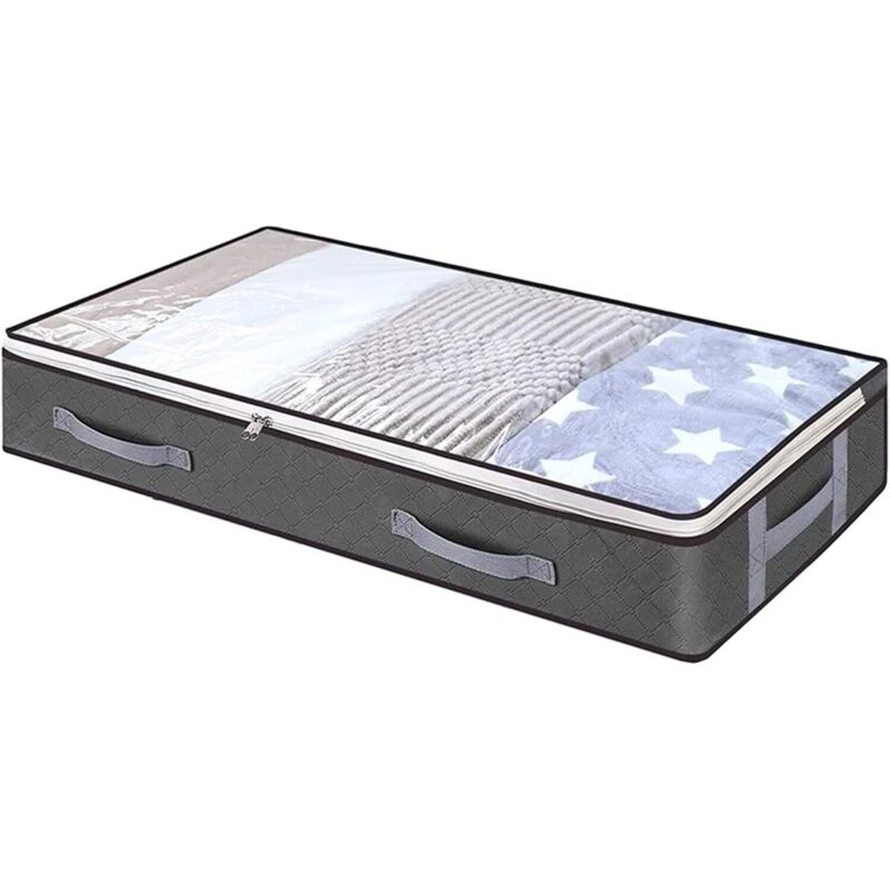 Aufbewahrungstasche Unter Dem Bett Mit Deckel, Faltbar Für Kleidung, Verstärkter Griff, Organizer Für Decken Und (100x50x15cm Grau)