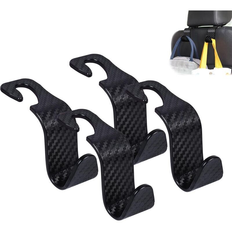 4er-pack Haken Für Kopfstütze Des Autositzes, Universal-aufbewahrungs-organizer Für Handtasche, Geldbörse, Mantel, Kariert, Schwarz