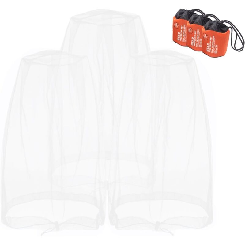 3 Stück Insektennetz Für Kopf Und Gesicht, Schutz Vor Mücken Bei Outdoor-aktivitäten, Mit Aufbewahrungsbeutel, Weiß