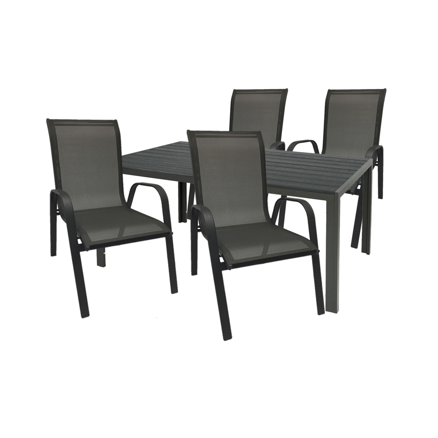 Gartengarnitur 5-teilig 180x90cm Anthrazit/schwarz Non-wood-m691854+4xmmc330866gs