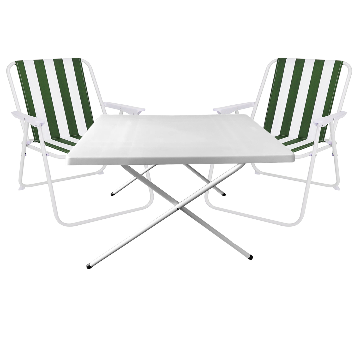Camping Garnitur 3-teilig Grün/weiß-m60340+2xmpo2600gw