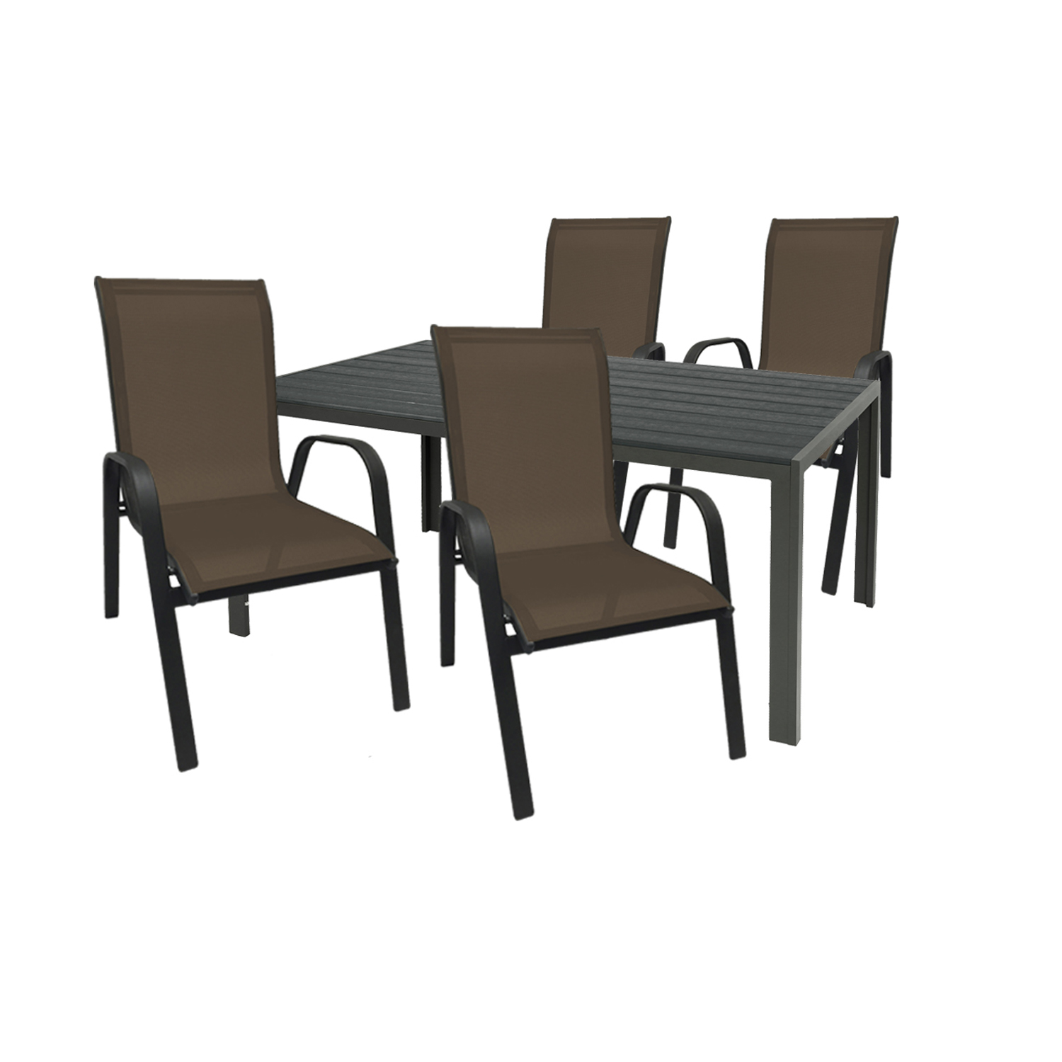 Gartengarnitur 5-teilig 150x90cm Anthrazit/schwarz/anthrazit/braun Non-wood-m691892+4xmmc330869
