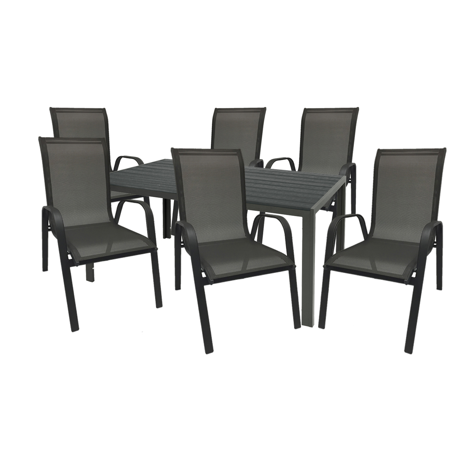 Gartengarnitur 7-teilig 180x90cm Anthrazit/schwarz Non-wood-m691854+6xmmc330866gs