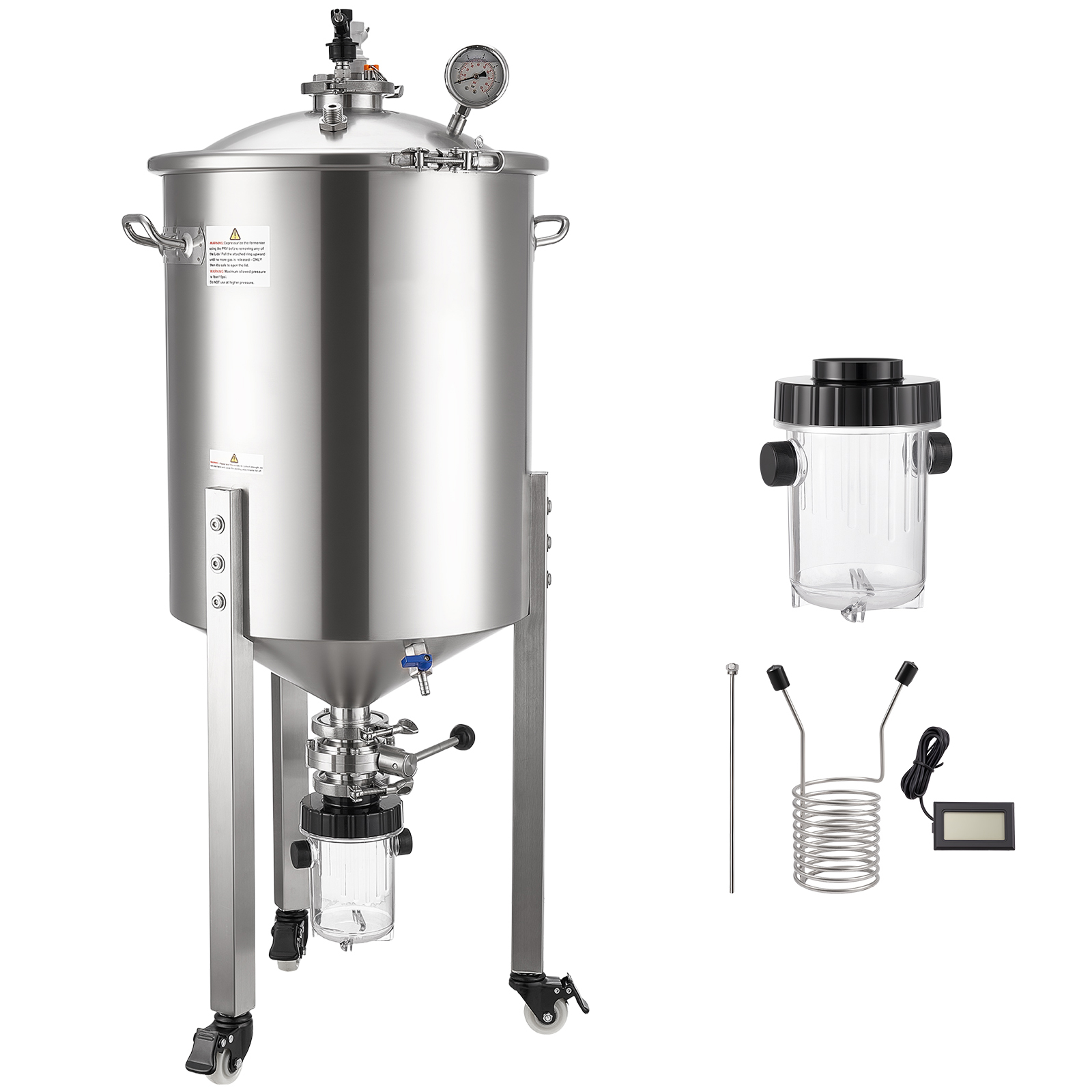 Mophorn Konischer Gärbehälter Aus Edelstahl 60 L Für Heimbrauen, Gärtank Mit Konischem Boden, 3 Rollen, Deckel, Griff Und Thermometer – Ideal Für Die Gärung Von Wein Und Bier