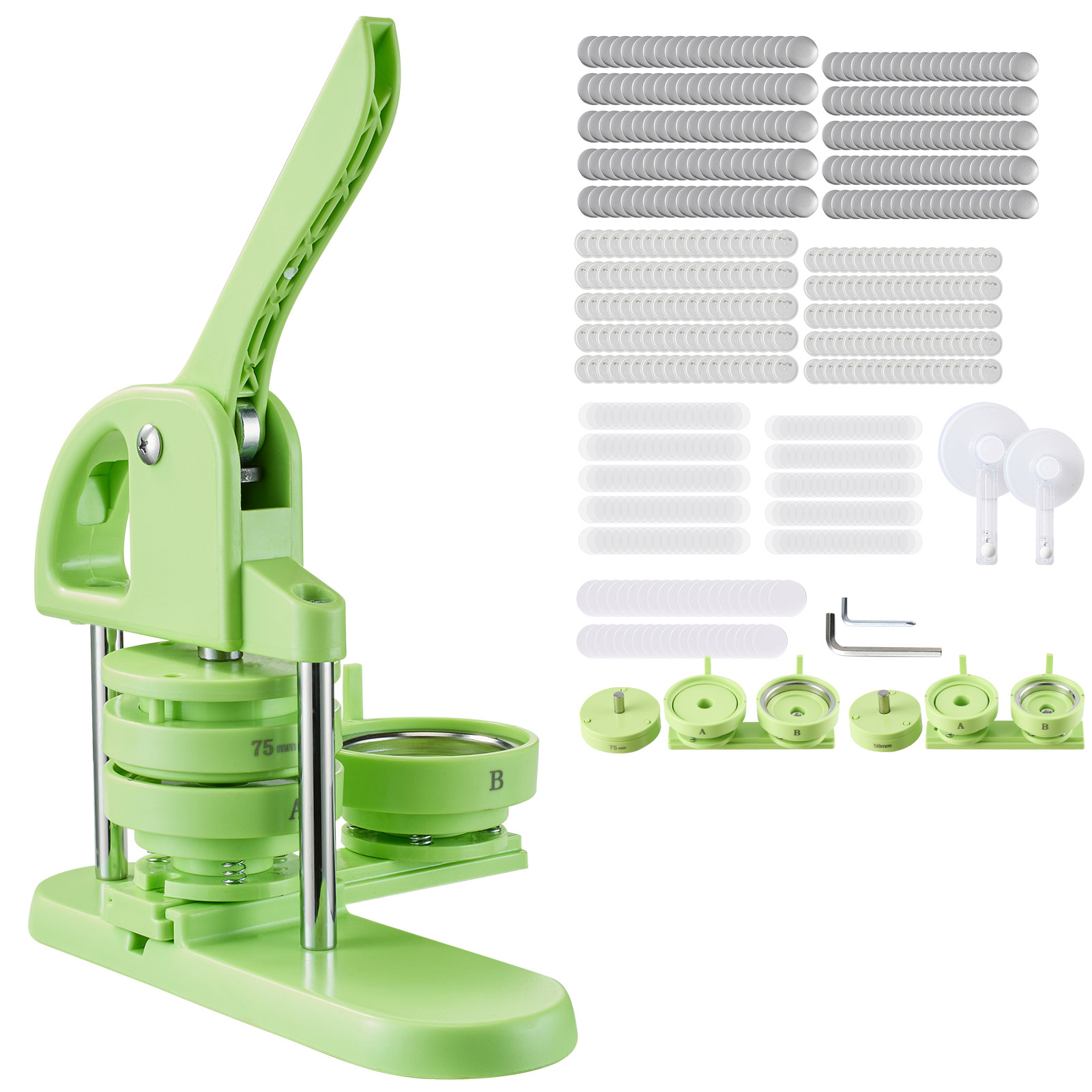 Mophorn Buttonmaschine Knopfmachermaschine Badge Punch Press 58/75 Mm, Pinmaker Mit 200 Knopfteilen, Kreisschneider, Zauberbuch Und Ergonomischem Griff, Diy Abzeichenpresse Grün