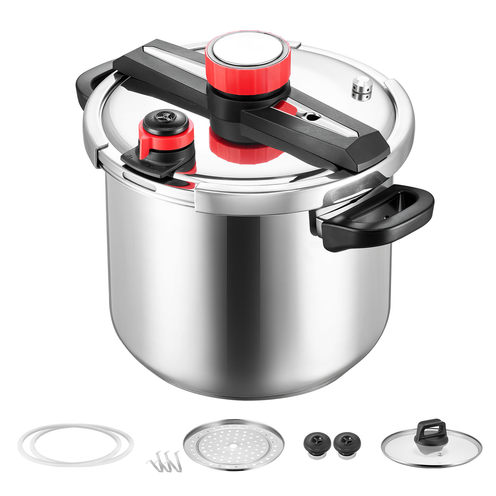 Mophorn Schnellkochtopf 11 L, Edelstahl-dampfkochtopf Mit Dampfeinsatz & Gehärtetem Glasdeckel, 3 Druckstufen Für Fleisch, Bohnen, Reis, Suppen Und Soßen, Druck Bis Zu 100 Kpa