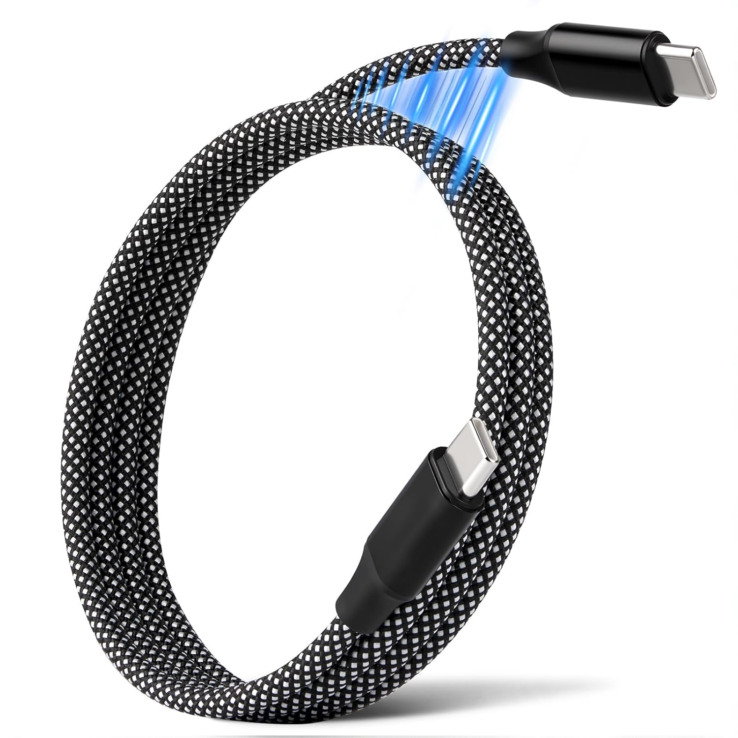 Magnetisches Spiralkabel Mit Usb-c-anschluss, 60-w-schnellladekabel, Magnetisches Usb-c-autokabel, 1 M Langes, Einziehbares Ladekabel Mit Verwicklungsfreiem, Geflochtenem Nylon-kabel Für Iphone 17/sam
