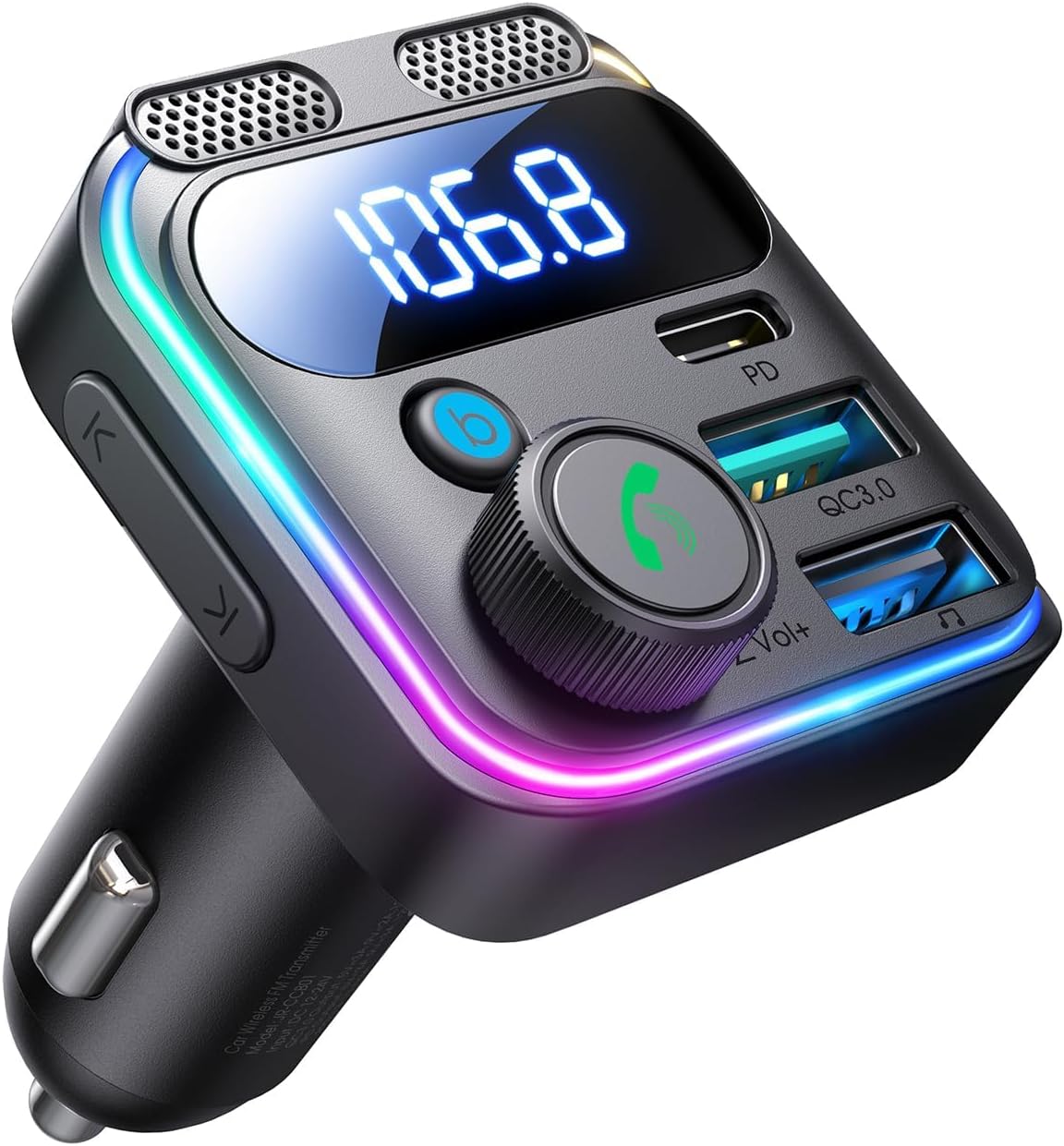 48-w-bluetooth-5.4-fm-transmitter Für Autoradios, Autoradio-adapter Mit Hifi-bassverstärkung, 30-w-pd- Und 18-w-qc-3.0-schnellladefunktion, Freisprecheinrichtung Mit Zwei Mikrofonen, Usb-/usb-anschlus