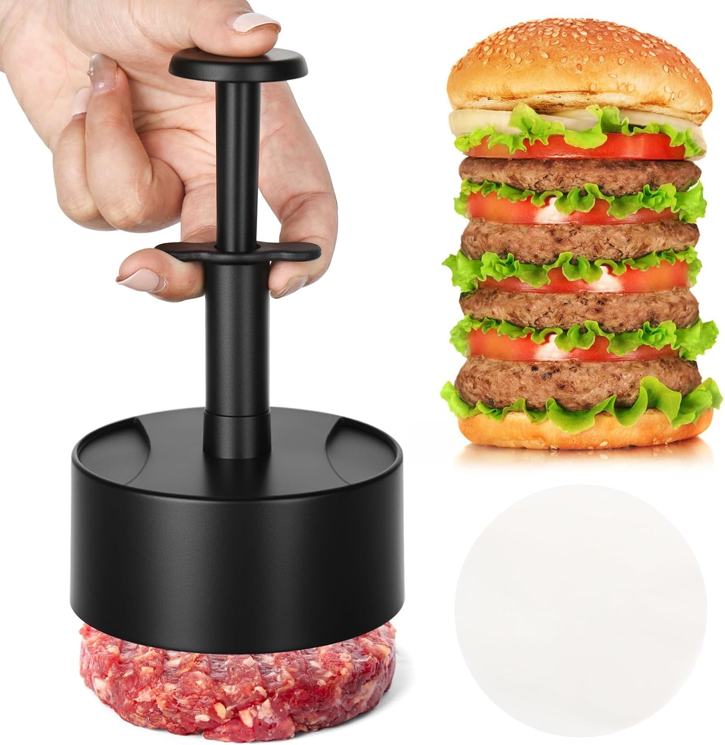 Hamburgerpresse – 100 Stück – Mit 100 Hamburgerpapieren – Hamburgerpresse – Für Rindfleisch, Gemüse, Fleisch, Grillen, Partygrillen