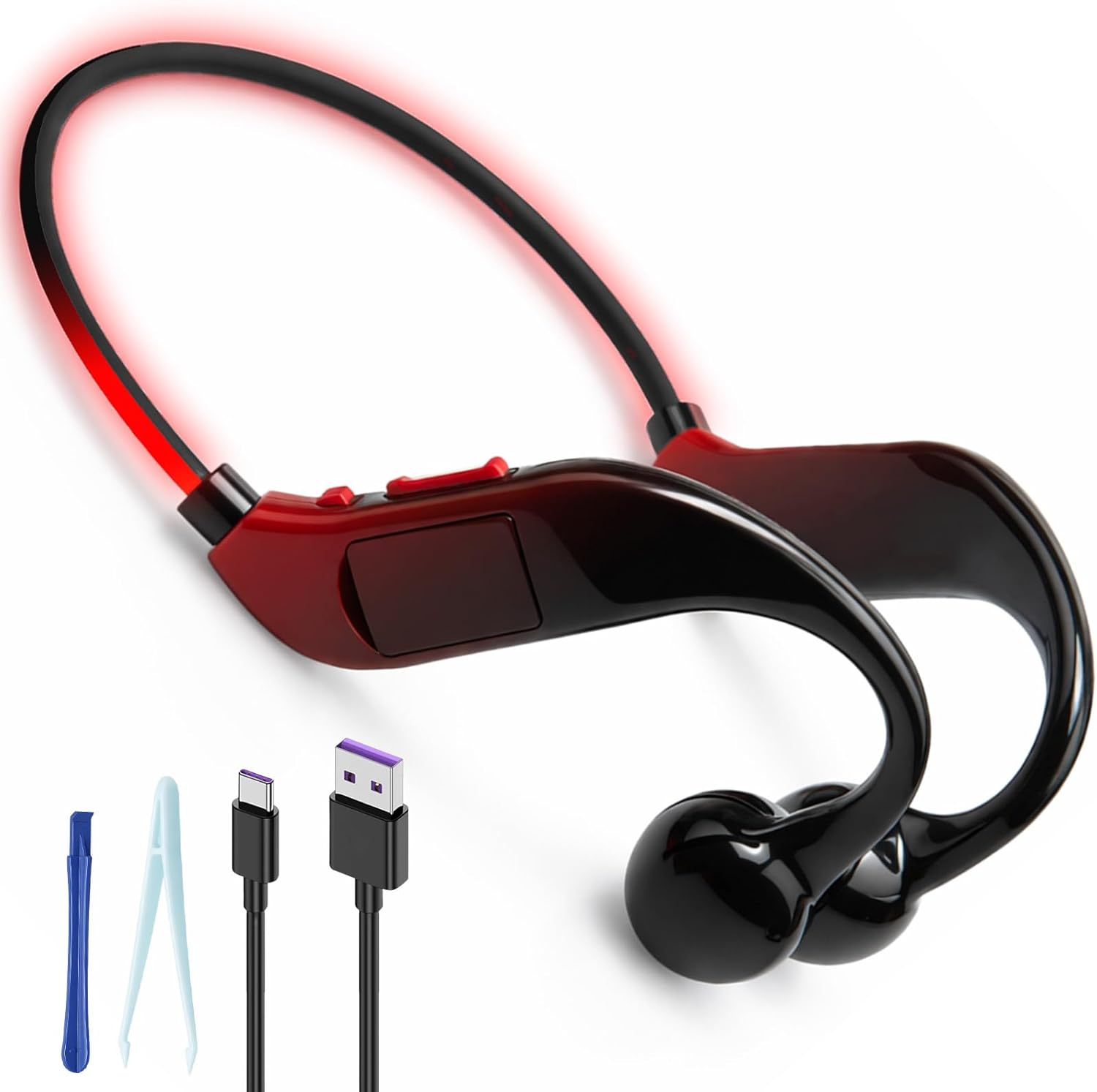 Bluetooth 5.4 Knochenschallkopfhörer, Ipx5 Wasserdicht, Mit 32 Gb Mp3-speicher, Kabelloser Open-ear-sportkopfhörer Mit Mikrofon, Langer Akkulaufzeit Und Led-beleuchtung Zum Laufen Und Radfahren