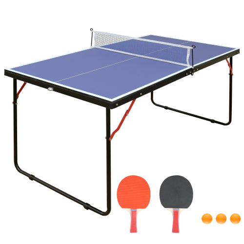 Tischtennisplatte Klappbar 137,17 X 76,20 X 68,58 Cm, Blaue Mini Tischtennisplatte Mit Netz, 2 Schlägern Und Bällen, Indoor Outdoor