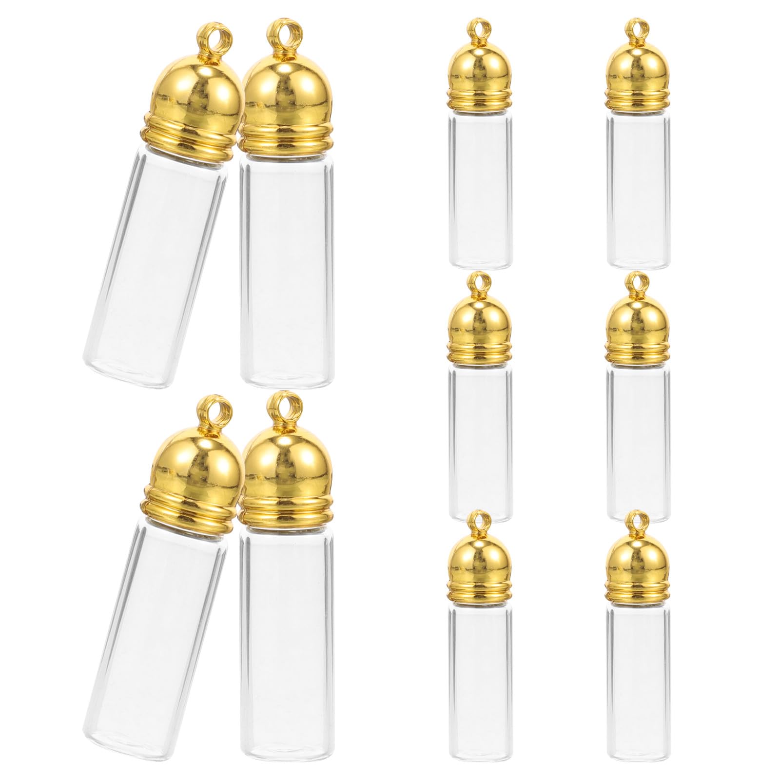 Ein Set Aus 10 Mini-glasfläschchen Mit Goldenen Stöpseln, Maße 35x11 Mm, Kleine Glasfläschchen Zum Aufhängen.
