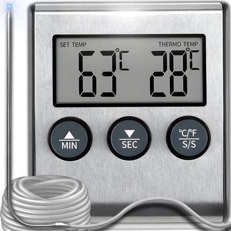 Digitales Fleischthermometer Mit Sonde, Kochthermometer, Eingebautem Timer, Edelstahl.