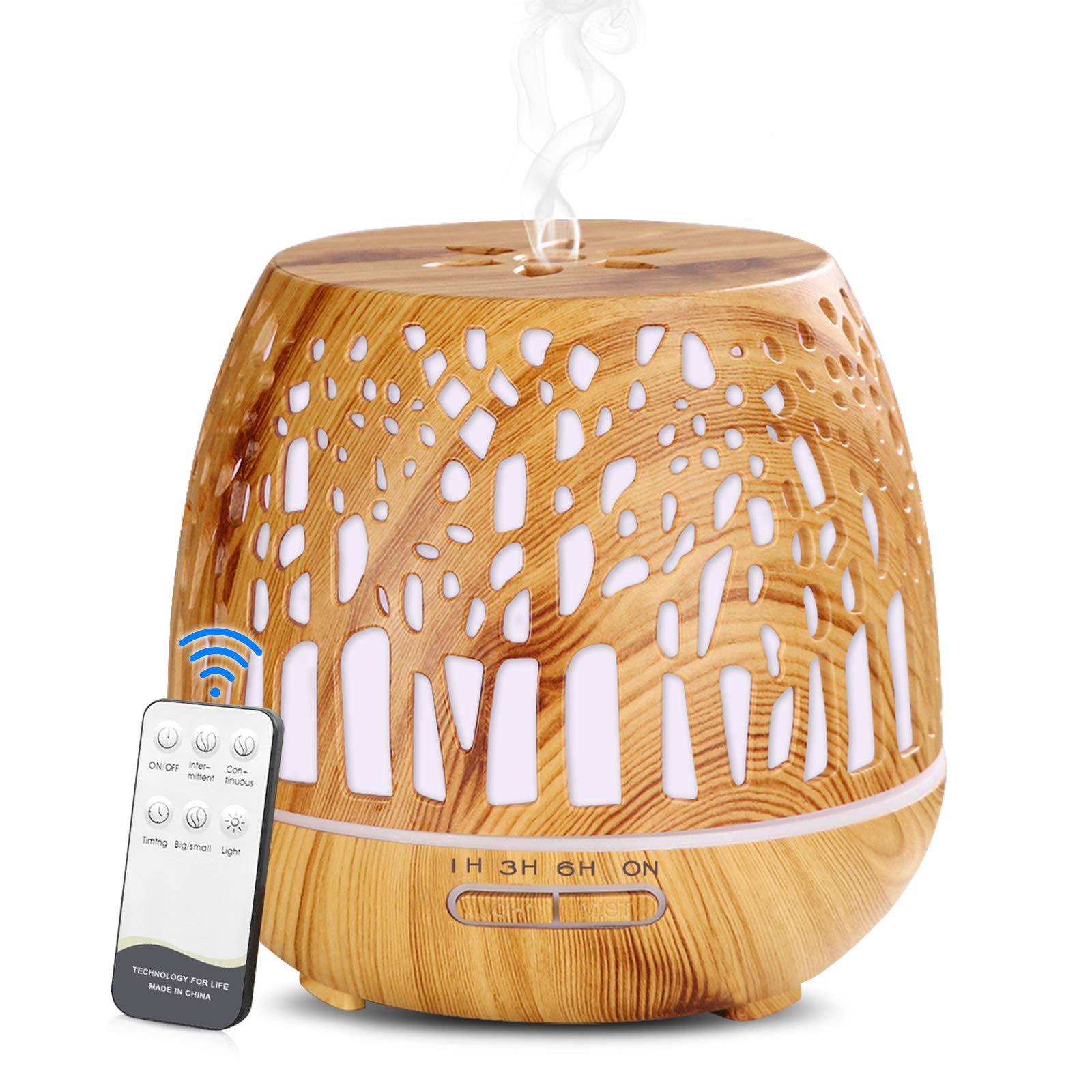 400-ml-diffusor Für Ätherische Öle, Bpa-freier Ultraschall-luftbefeuchter Mit Fernbedienung Und Farbiger Led-beleuchtung – Holz