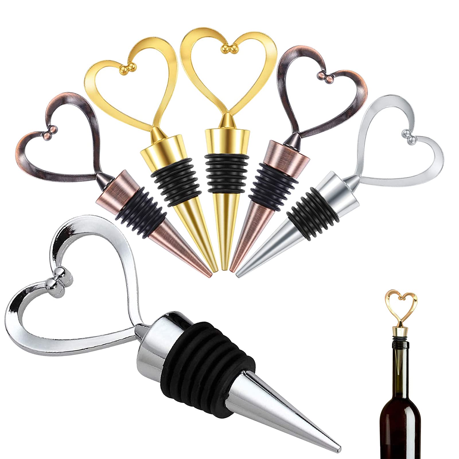 Set Mit 6 Wiederverwendbaren Weinflaschenverschlüssen Aus Zinklegierung, Für Wein, Liköre, Cocktails Und Weihnachtsfeiern.
