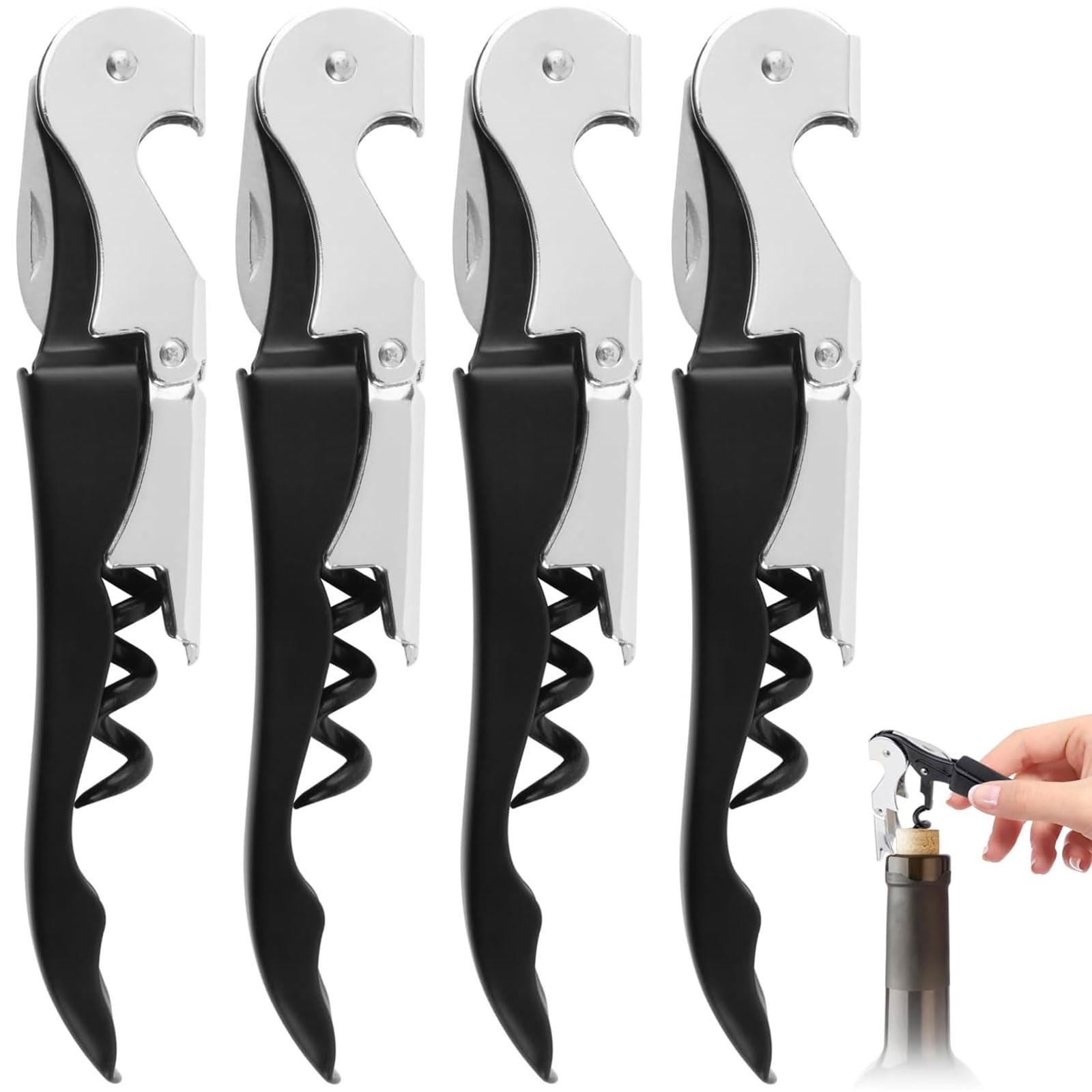 Set Mit 4 Professionellen Weinbar-werkzeugen: Korkenzieher, Sommeliermesser Aus Edelstahl.