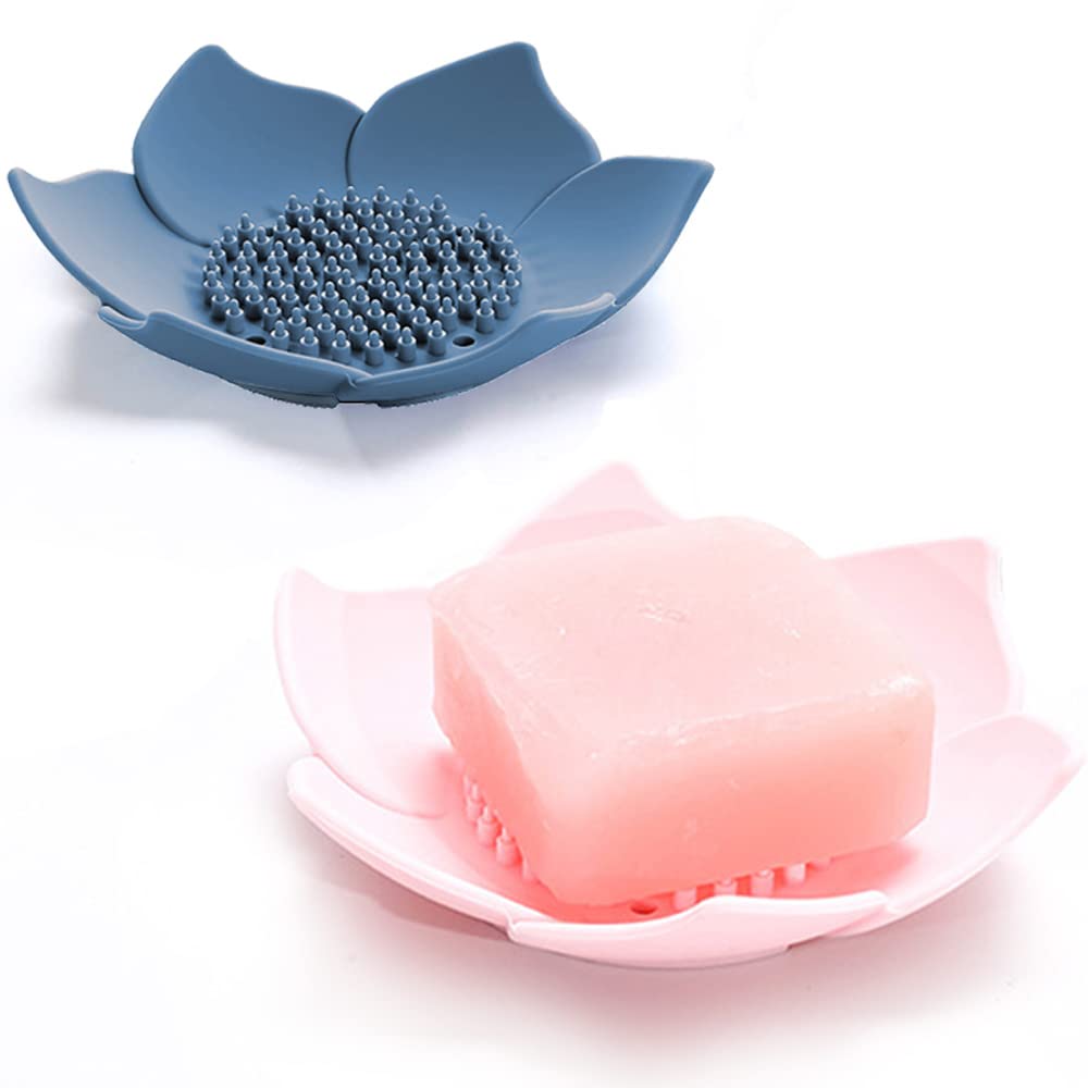 Seifenschale Mit Abtropffläche (für Die Dusche), (2-teiliges Set, Rosa + Blau)