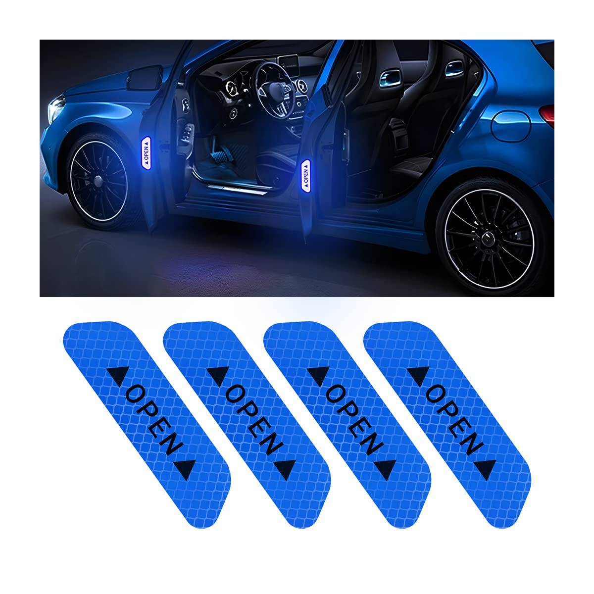 Set Mit 4 Reflektierenden Warnaufklebern Für Das Öffnen Von Autotüren, Sicherheitstipps Für Die Nachtsicht, 9,1 Cm Breite Antikollisionsschutzstreifen (blau)