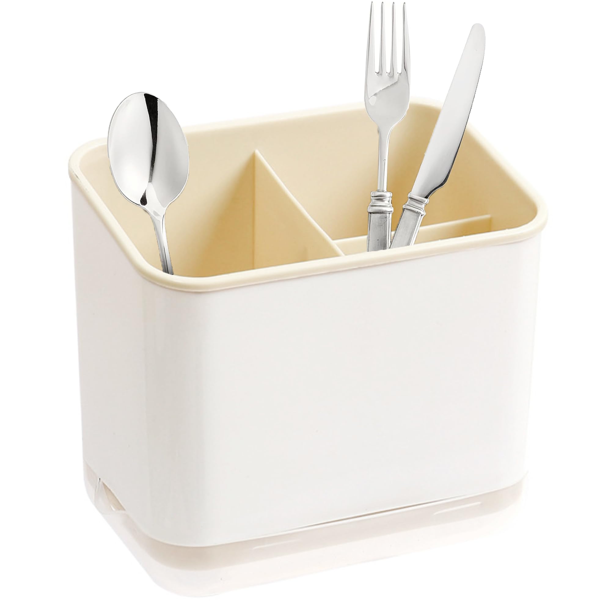 3-teiliger Besteckabtropfer Mit Abtropfschale Für Messer, Gabeln Und Löffel, Gelb.