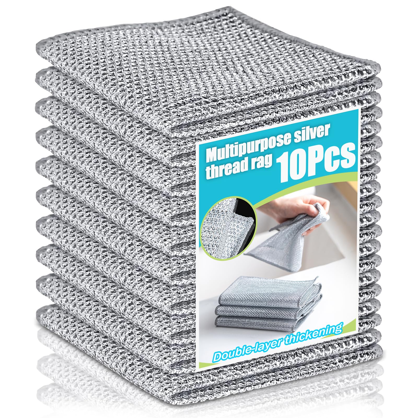 Set Mit 10 Kratzfesten, Doppellagigen Geschirrtüchern Mit Silberfaden, Wiederverwendbar Und Vielseitig Einsetzbar Für Küche, Töpfe, Spüle Und Herdplatten, 20 X 20 Cm
