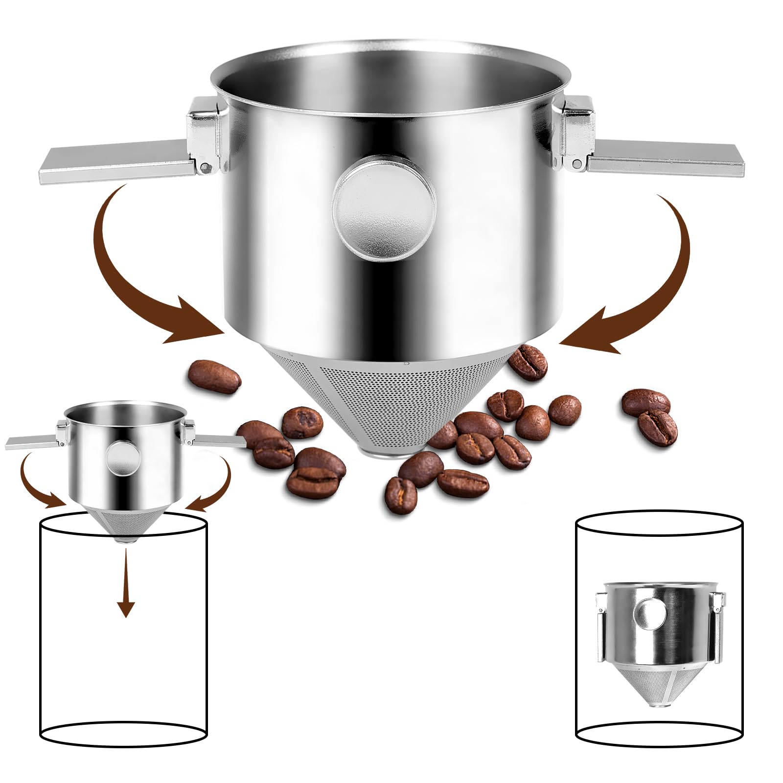 Wiederverwendbarer Kaffeefilter Aus Edelstahl, Faltbarer Und Tragbarer Kaffeefilterhalter, Doppellagiger Papierloser Filter.