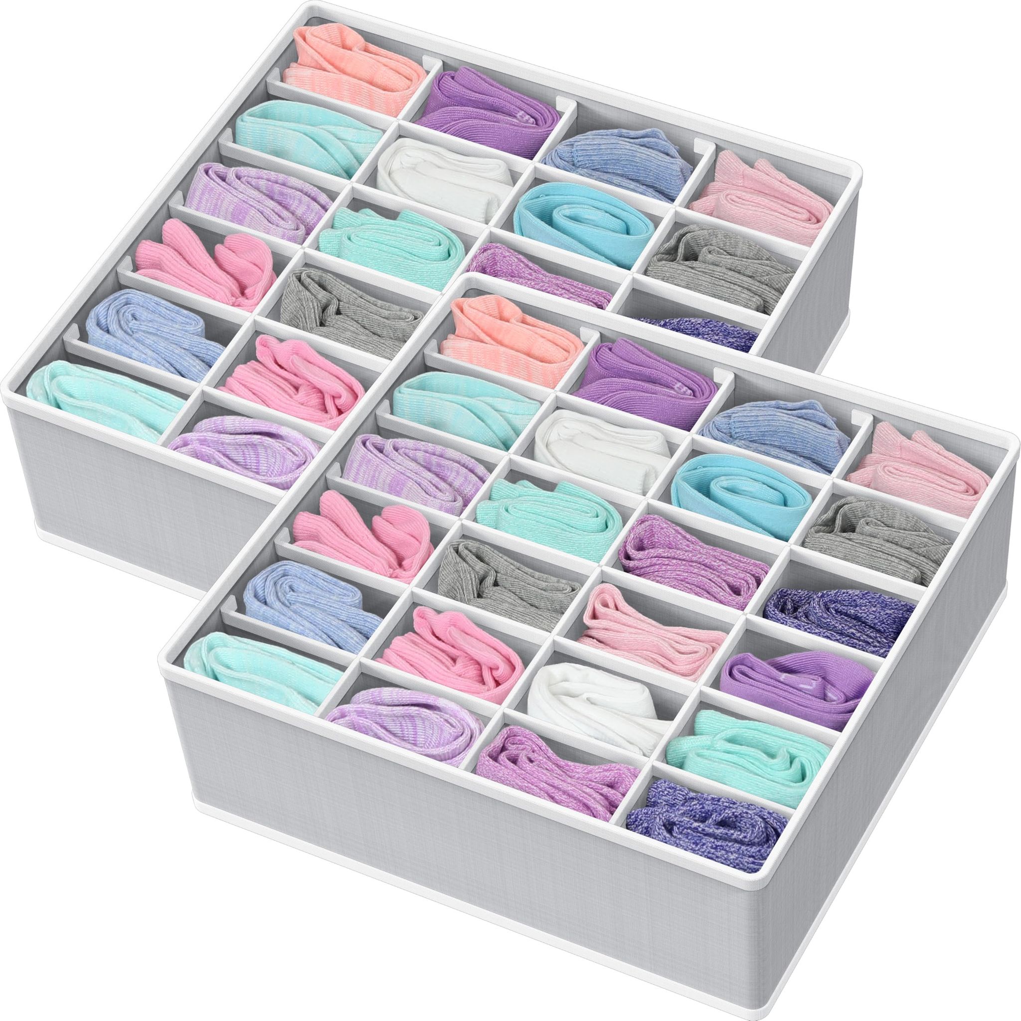 Set Aus Zwei Aufbewahrungsboxen Für Kleidung Und Socken, 24 Schubladeneinsätze, Grau