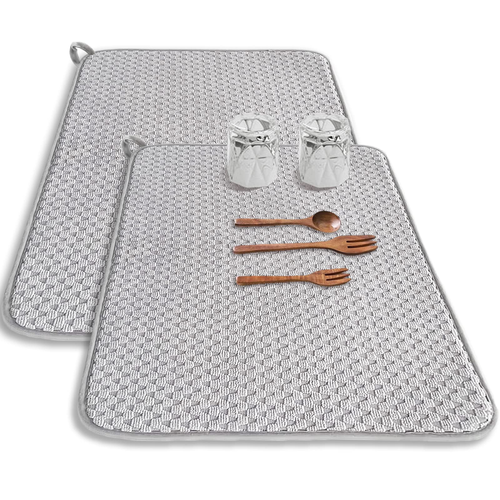 Set Mit 2 Mikrofaser-spülmatten, 61 X 43 Cm, Saugfähig, Für Die Küchenarbeitsplatte, Große Spülmatte (grau)