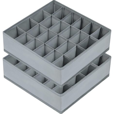Sockenschubladeneinsätze (2er-pack), Unterwäsche-organizer (schubladenorganizer Mit 24 Fächern, Grau)