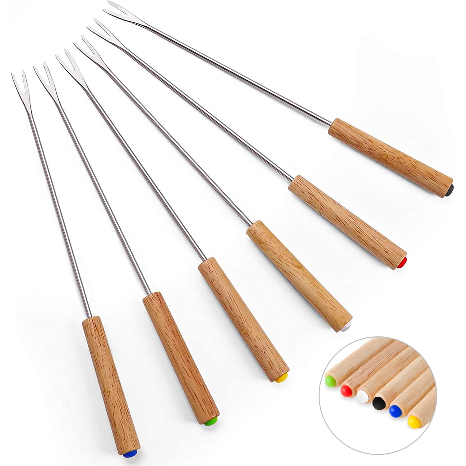 Ein Set Aus 6 Fonduegabeln Aus Edelstahl Und 24 Cm Langen Käsefonduestäbchen.