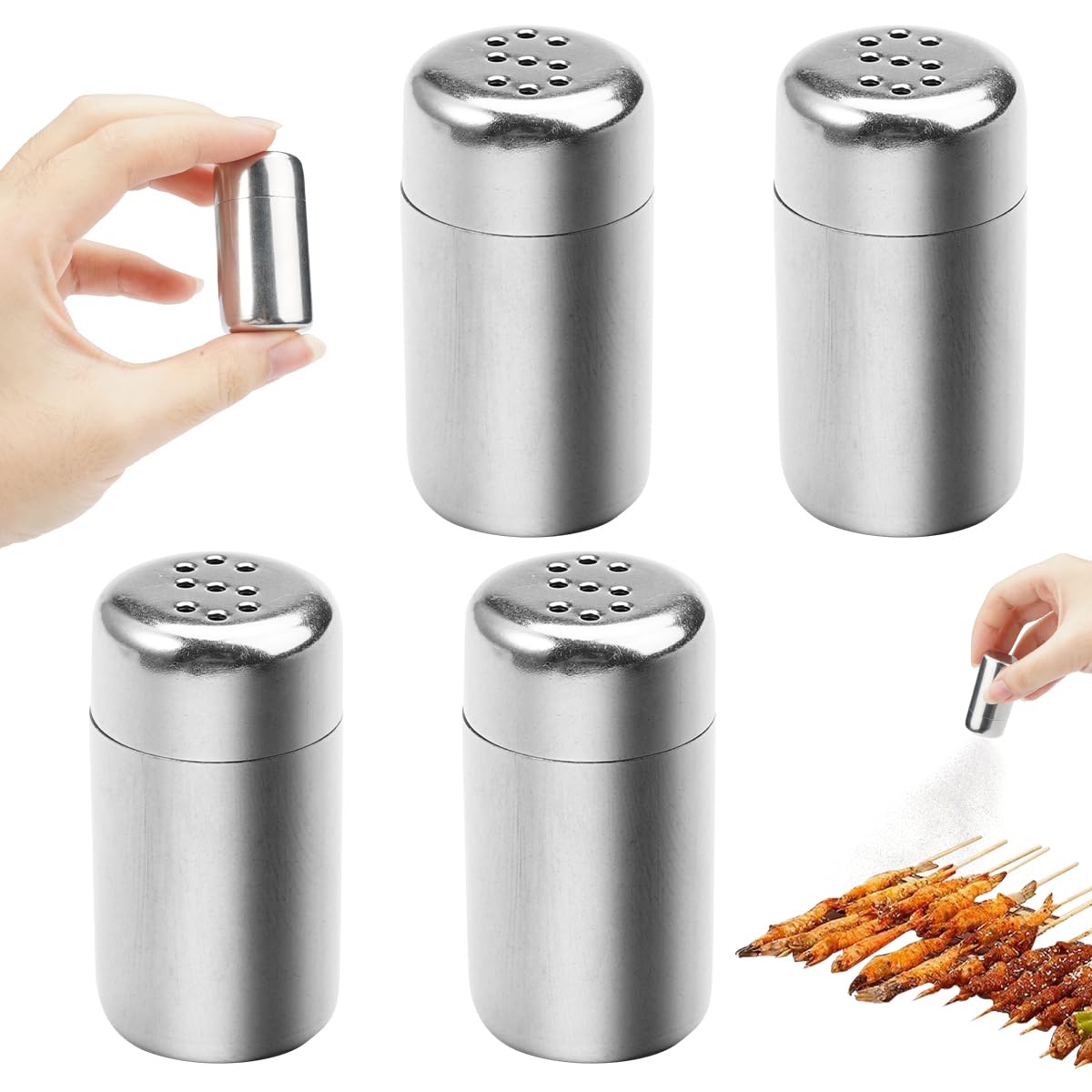 Set Aus 4 Salz- Und Pfefferstreuern, Perforierter Edelstahl-salzstreuer, 5 Ml, Edelstahl-salz.