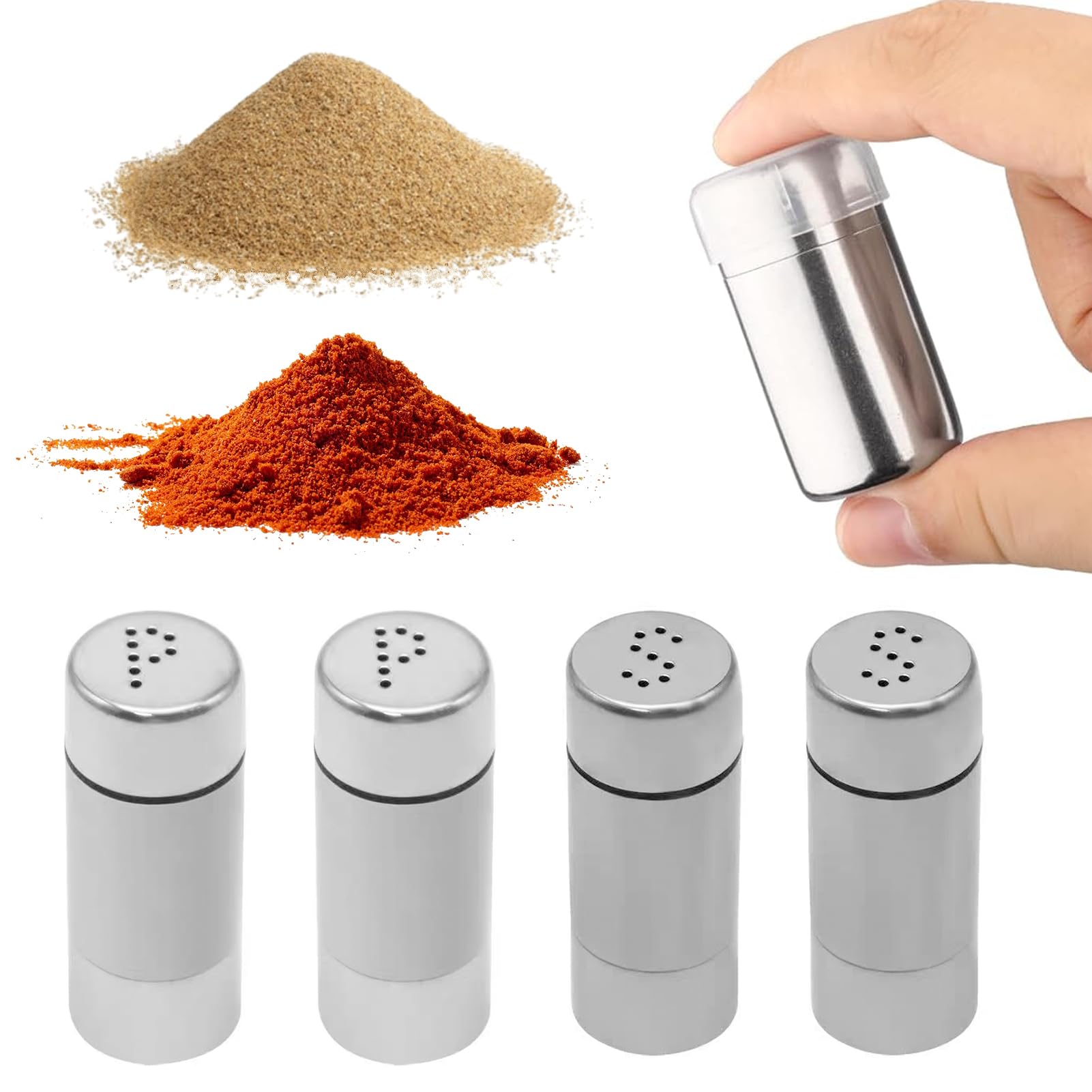 Set Mit 4 Mini-salz- Und Pfefferstreuern À 5 Ml, Edelstahl Mit Deckel, Für Restaurants, Camping Und Grillabende.