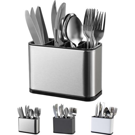 Besteckhalter, Edelstahl-arbeitsplatte, Löffelhalter, 4-teiliges Bestecktablett (silber)