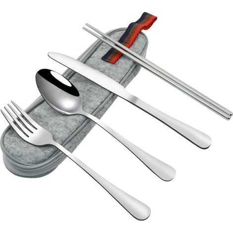 Tragbares Reisebesteckset Mit Etui (silber)