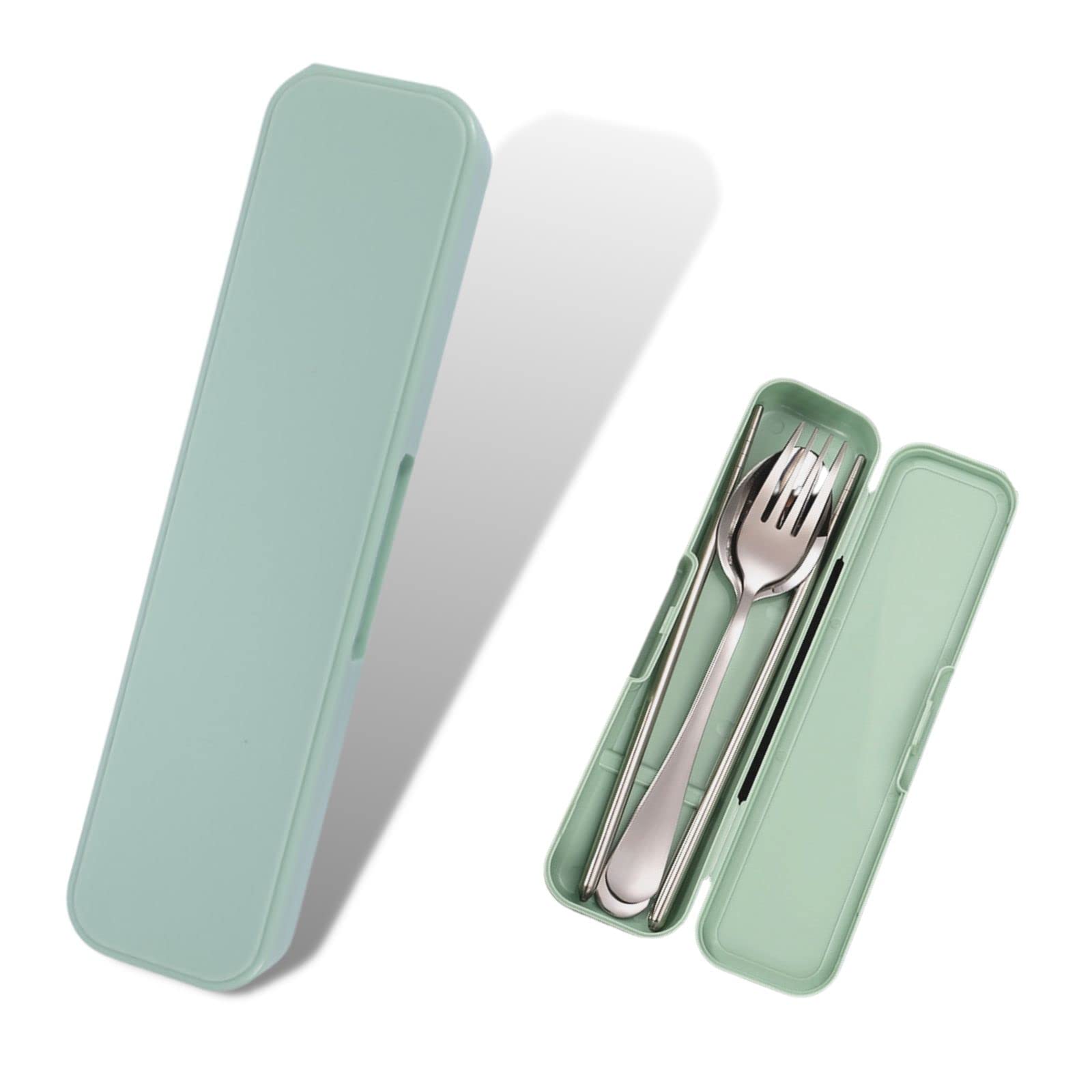 Tragbares Reisebesteck-etui, Aufbewahrung Für Reisebesteck, Gabel, Löffel, 20 X 5 X 2,5 Cm, Grün. (geschirr Nicht Enthalten)