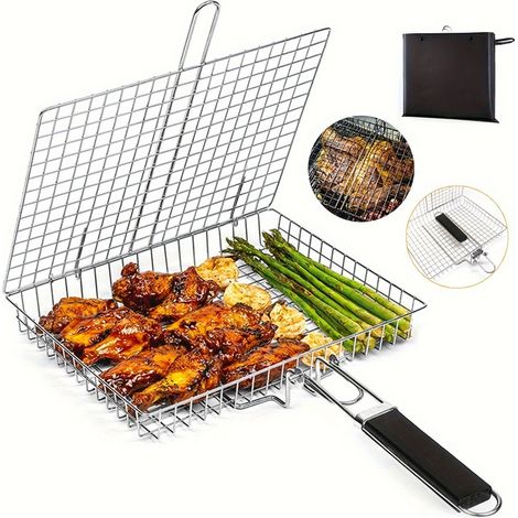 Grillkorb (1 Stück) – Robuster Grillkorb Für Fleisch, Steaks, Garnelen Und Gemüse