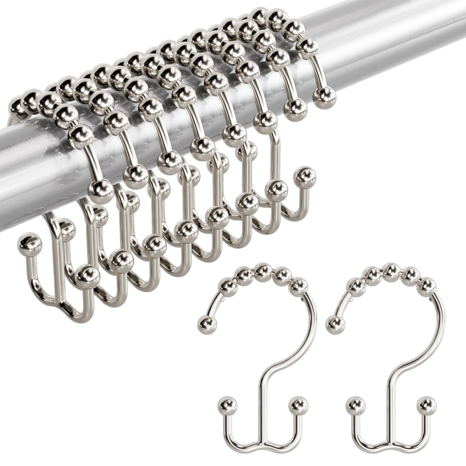 Duschvorhanghaken, Aus Doppellagigem, Rostfreiem Metall, Set Mit 12 Duschringen (badezimmer-duschvorhangstange)