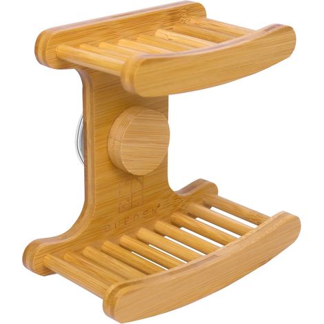 Doppelwandige, Wandmontierte Seifenschale Mit Geschwungenem Bambusdesign, Speziell Für Duschen Und Badezimmer Entwickelt.