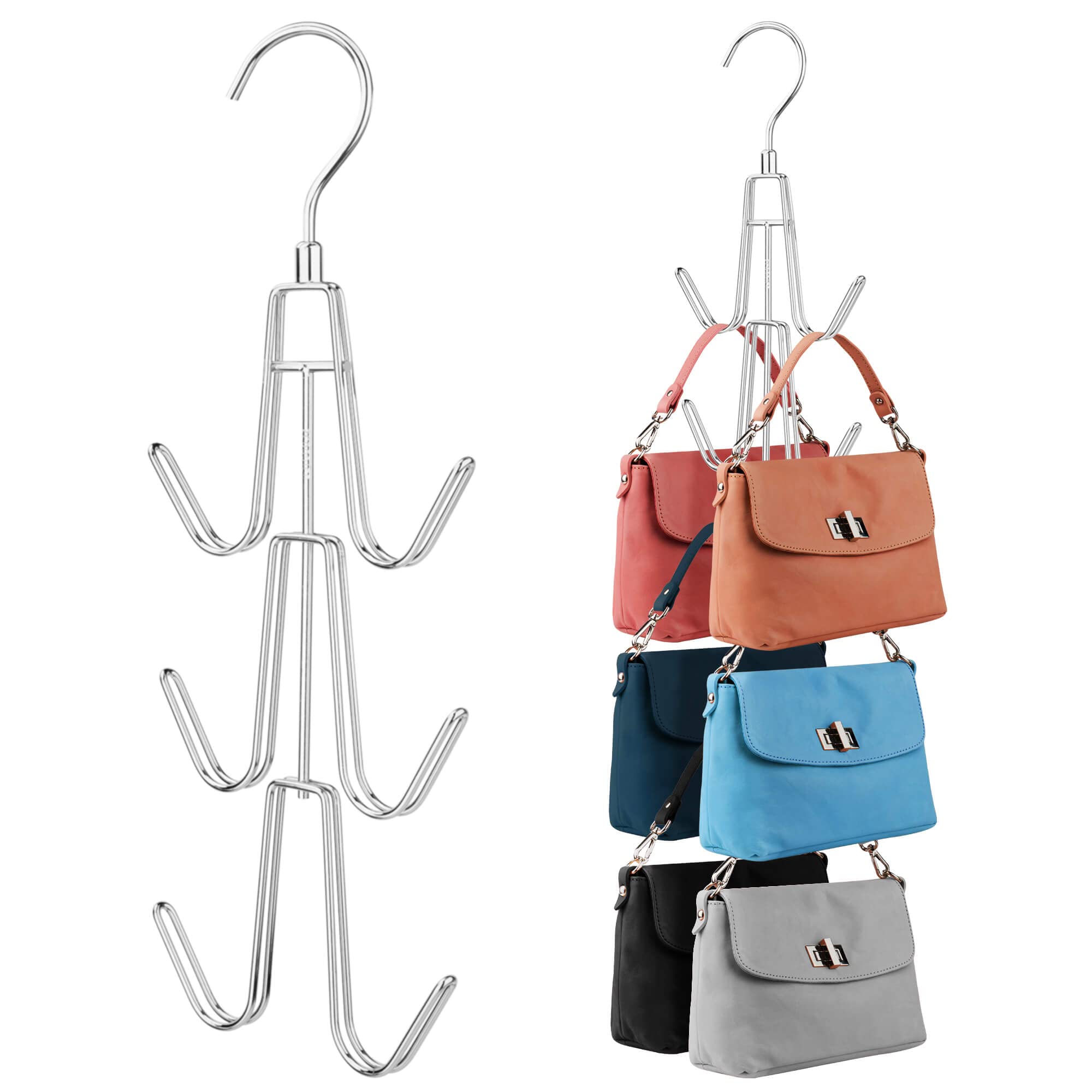 Kartenhalter Für Den Kleiderschrank, Doppellagiger Taschenhalter, Metallhaken Zum Aufhängen Von Handtaschen Und Geldbörsen.