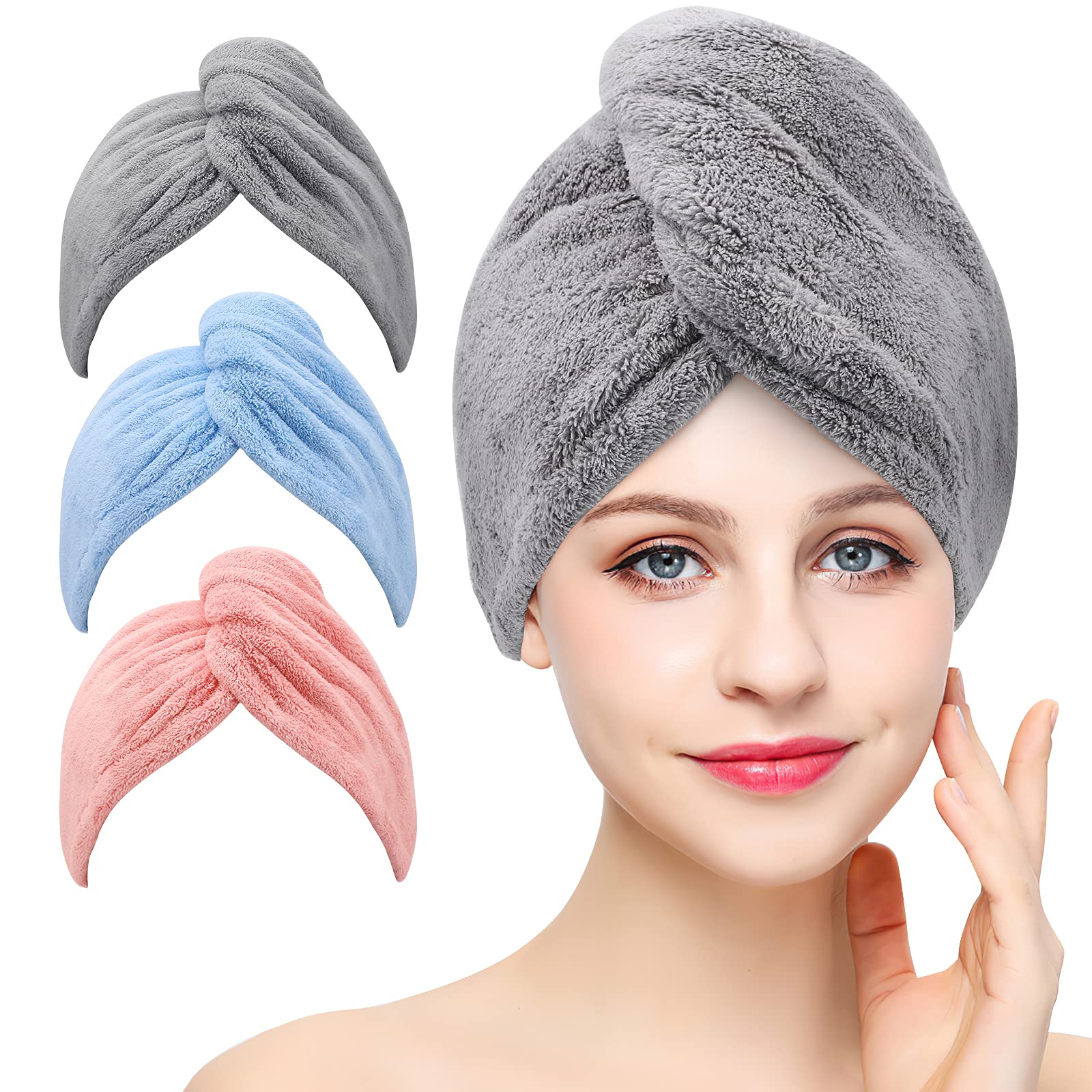 Ein Set Aus Drei Mikrofaser-haarhandtüchern: Ultraweiche, Saugfähige Und Schnelltrocknende Handtücher.
