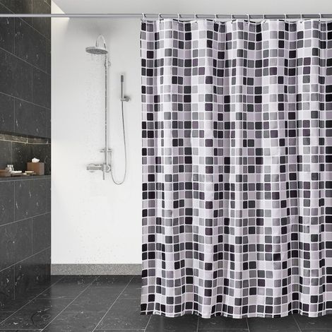 Schnelltrocknender Duschvorhang, Wasserdichtes Polyestergewebe, Maschinenwaschbar – 12 Haken, 180 X 200 Cm, Mosaikmuster