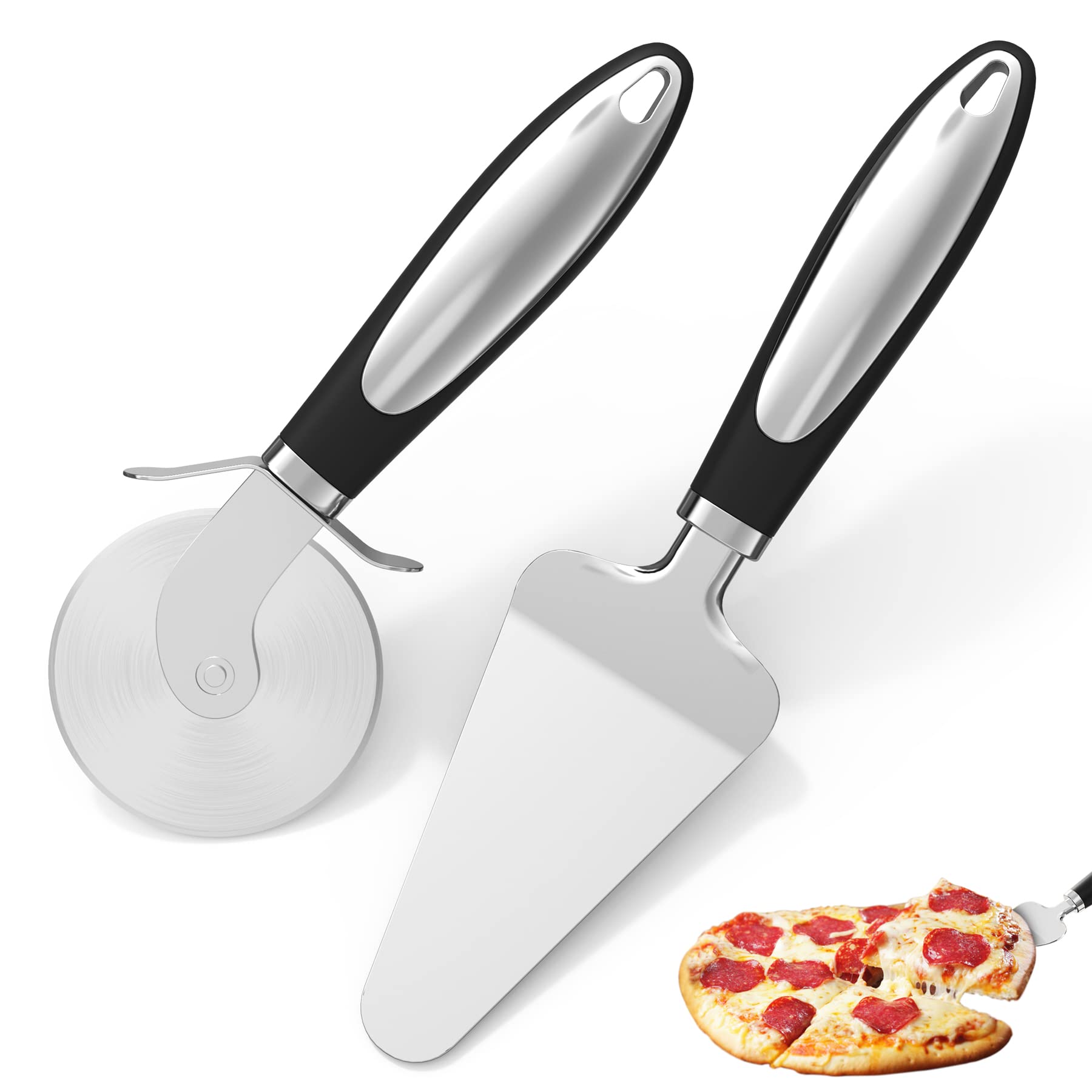 2-teiliger Pizzaschneider Und Serviertablett – Rutschfester Griff, Scharfer Pizzaschneider Aus Edelstahl