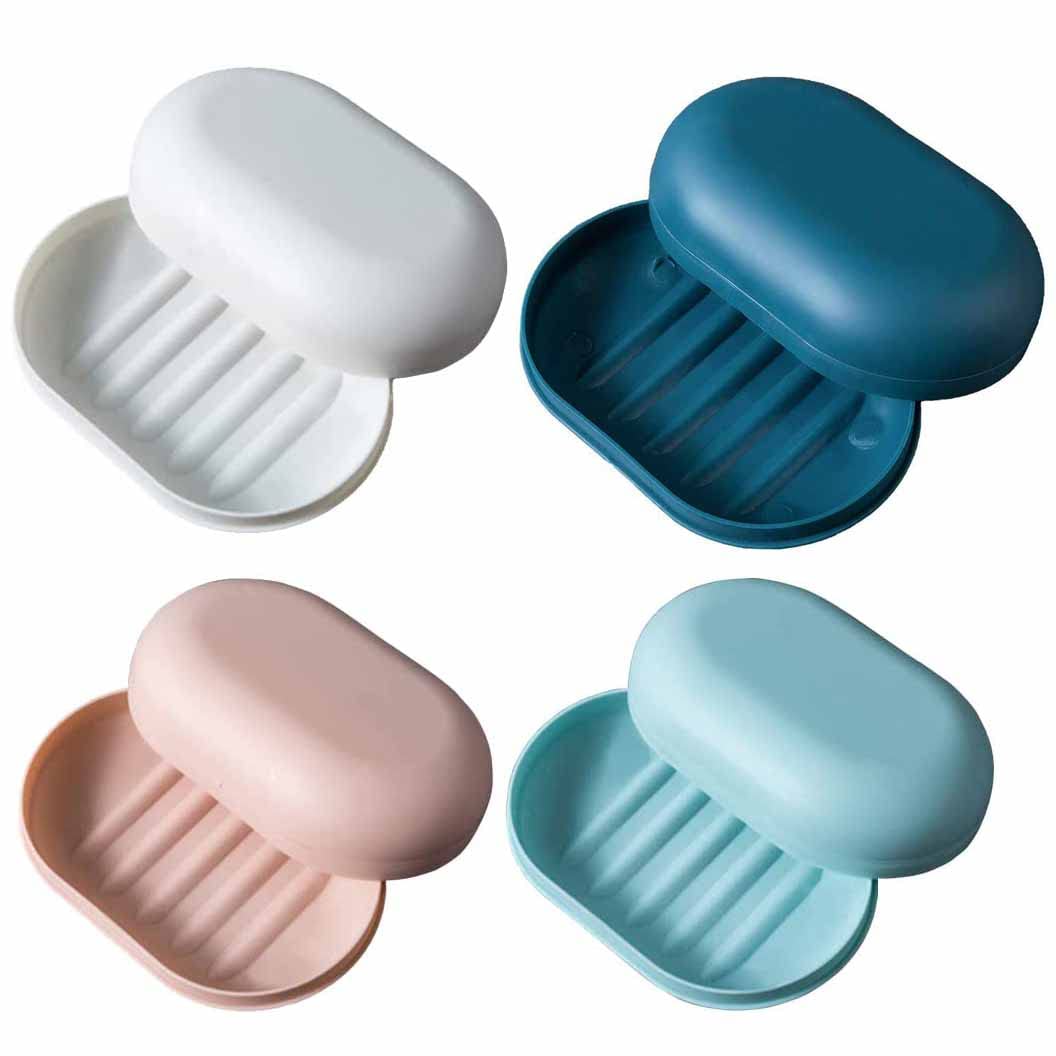 Set Mit 4 Wasserdichten Reiseseifenschalen Mit Deckel – Rechteckig, Mehrfarbig, Kunststoff